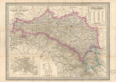 General Post- und Starssenkarte des Kronlandes Galizien und Lodomerien mit  Auschwitz, Zator und Krakau; so wie des Kronlandes Bukowina | Europeana