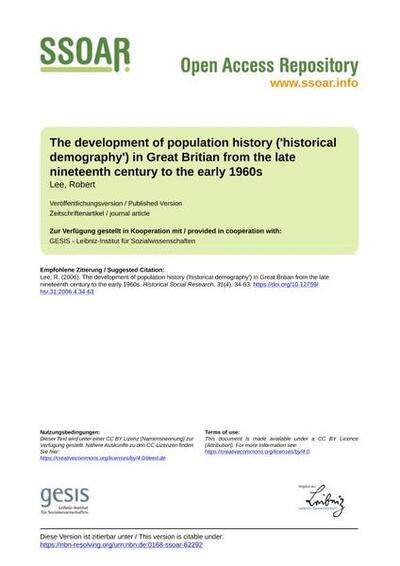 The Development Of Population History Historical Demography In   61fdfccecb4471f517f27ee0e9d4fa93