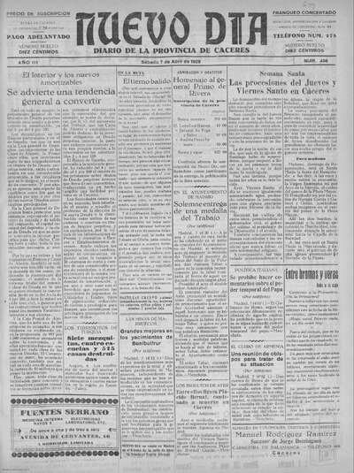 Nuevo día : Diario de la Provincia de Cáceres: Año III Número 498 - 1928  Abril 07 | Europeana