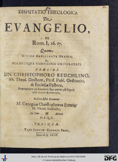 Disputatio Theologica De Evangelio, Ex Rom. I, 16. 17 | Europeana