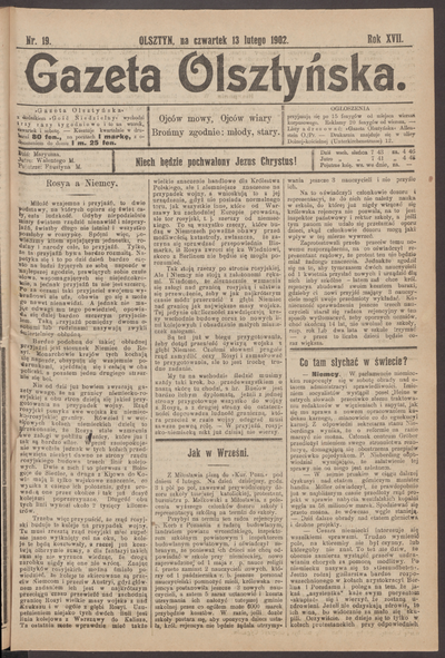 Gazeta Olsztyńska 1902 Nr 19 Europeana 6400