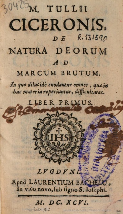 M. Tullii Ciceronis De Natura deorum ad Marcum Brutum .. liber primus |  Europeana