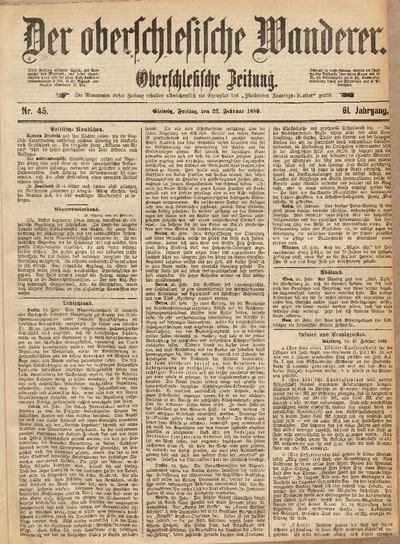 Der Oberschlesische Wanderer, 1889, Jg. 61, Nr. 45 | Europeana