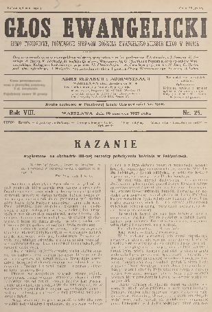 Głos Ewangelicki : Pismo Tygodniowe Poświęcone Sprawom Kościoła ...