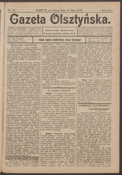 Gazeta Olsztyńska 1898 Nr 85 Europeana 9441