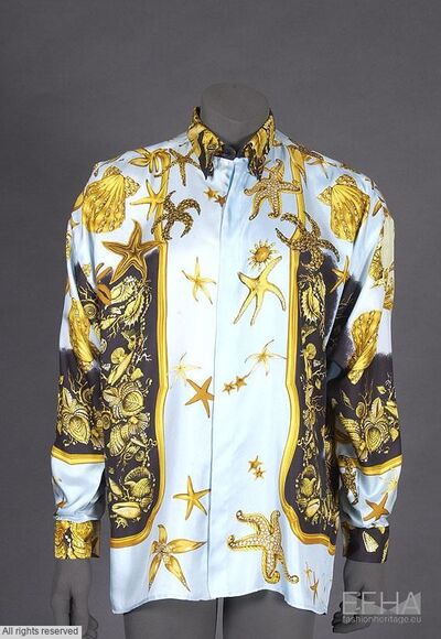 GIANNI VERSACE Vintage Silk Shirts 38 Top Blouse Gold Black Button