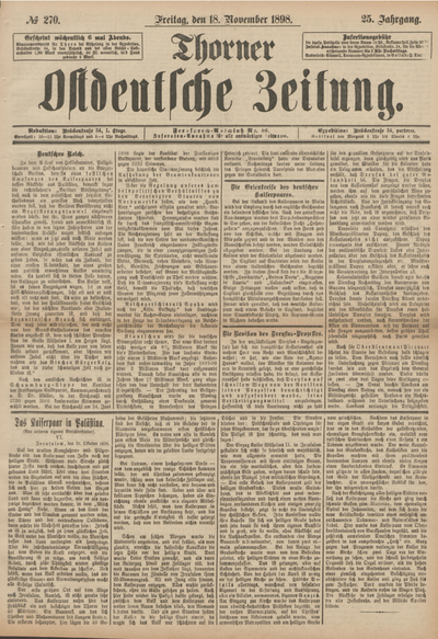 Thorner Ostdeutsche Zeitung. Jg.25[!], № 270 (18 November 1898) | Europeana