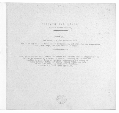 HUNTER-WESTON PAPERS. Official War Diaries of the 29th Division and the ...