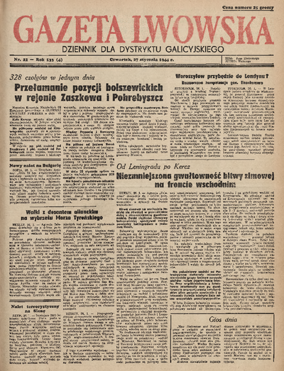 Gazeta Lwowska : Dziennik Dla Dystryktu Galicyjskiego. 1944, Nr 22 ...