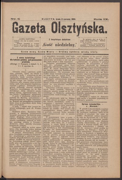 Gazeta Olsztyńska 1894 Nr 45 Europeana 9288