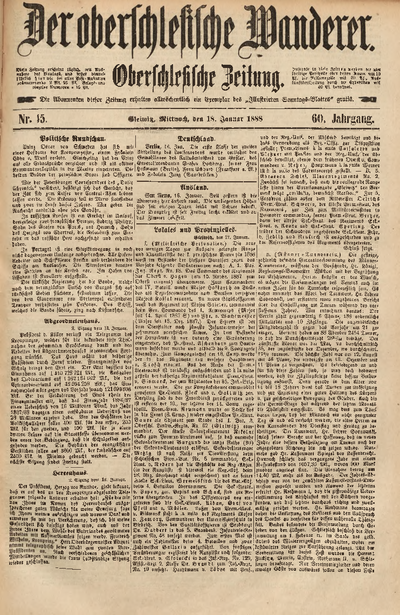 Der Oberschlesische Wanderer, 1888, Jg. 60, Nr. 15 | Europeana