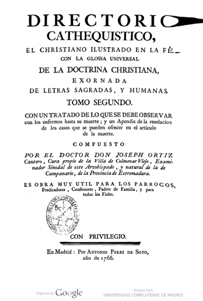 Directorio catequístico, glossa universal de la doctrina christiana ...  sobre el catecismo del Padre Gerónimo de Ripalda .. - Tomo primero  [-segundo] / | Europeana