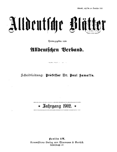 Alldeutsche Blätter :Mitteilungen Des Alldeutschen Verbandes. 12, 12 ...