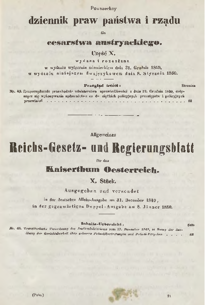 Allgemeines ReichsGesetzund Regierungsblatt für das Kaiserthum