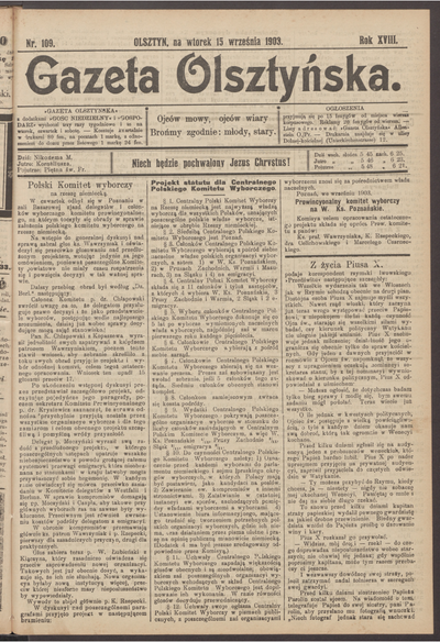 Gazeta Olsztyńska 1903 Nr 109 Europeana 8880