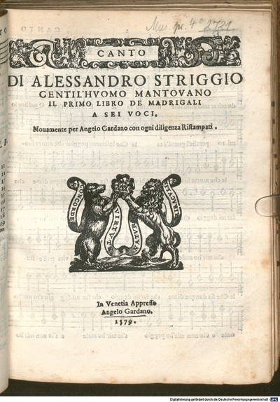 Di Alessandro Striggio Gentilhuomo Mantovano Il Primo Libro De