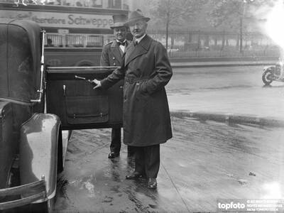 Hjalmar Schacht, head of the German Reichsbank, is shown when he