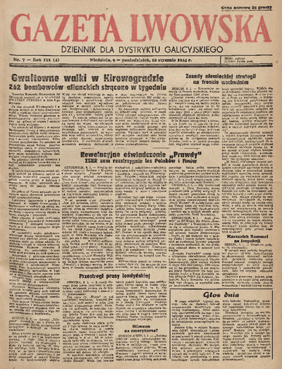 Gazeta Lwowska : Dziennik Dla Dystryktu Galicyjskiego. 1944, Nr 7 ...