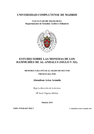 Estudio sobre las monedas de los hammud es de Al Andalus siglo V