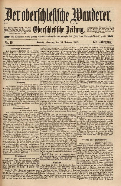 Der Oberschlesische Wanderer, 1888, Jg. 60, Nr. 49 | Europeana